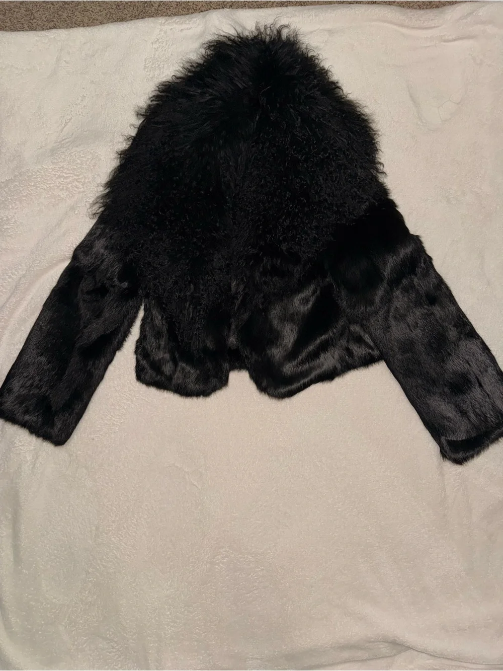 Adrienne Landau Genuine Rabbit & Mongolian Fur Jacket Black Size L